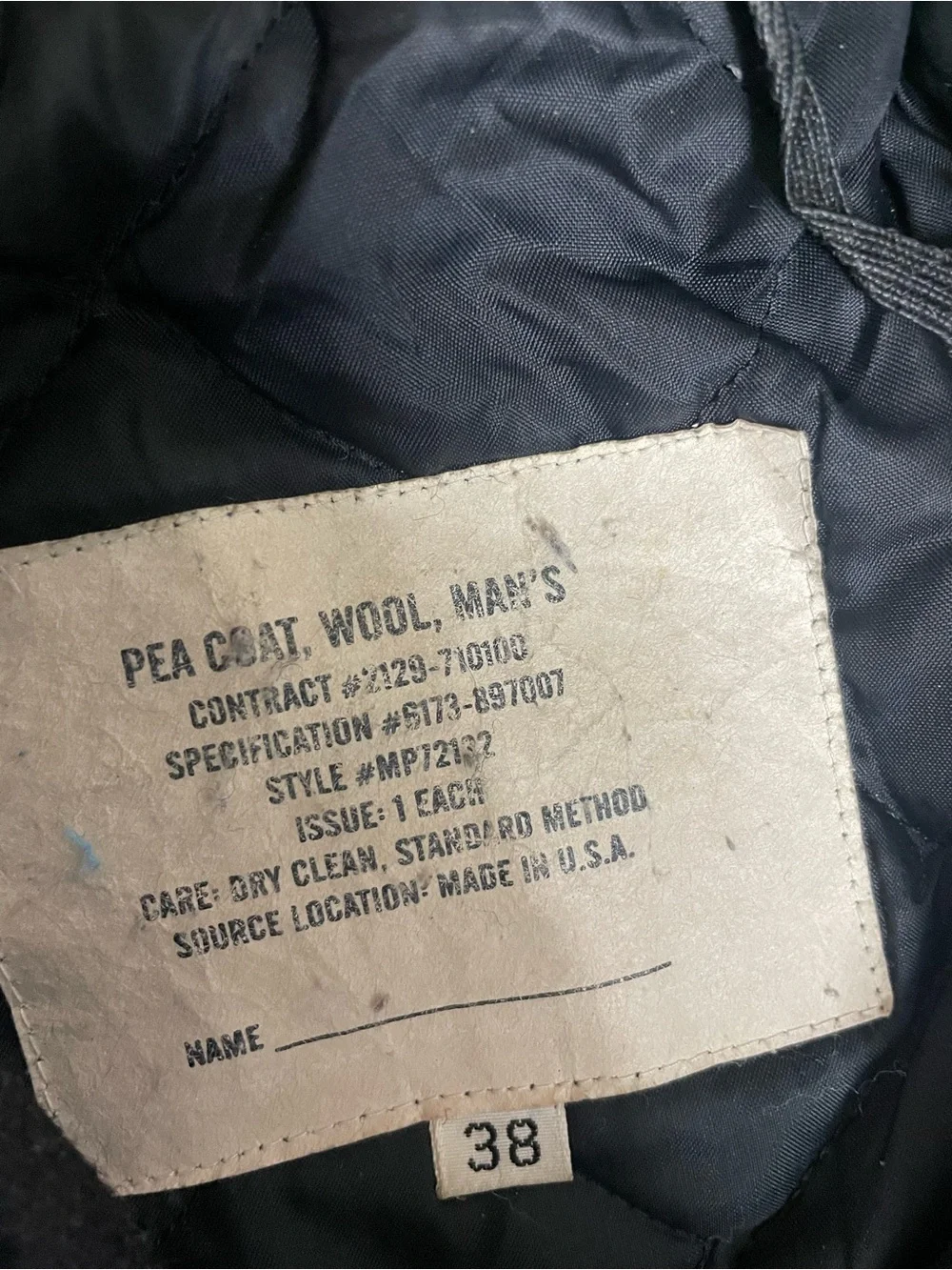 US Navy Black Wool Anchor Buttons Military Issue Peacoat Made In USA Men’s